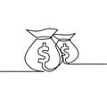 Continuous line of money bag with dollar Royalty Free Stock Photo