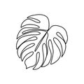 Continuous line monstera leaf. Tropical leaves contour drawing