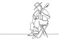 Continuous line music theme of person playing classical guitar acoustic instrument. Minimalism style of single hand drawn Royalty Free Stock Photo