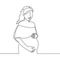 Continuous line pregnant woman minimalist design on white background