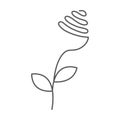 Continuous line rose with leaves. Abstract modern decoration, logo. Vector illustration. One line drawing of flower form. Fancy li