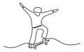 Continuous line of silhouette of skateboarder, doing jump isolated on white background. Sketch in line hand-drawn style Royalty Free Stock Photo