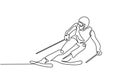 Continuous line ski racer drawings vector illustration. Man doing winter sport theme Royalty Free Stock Photo