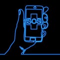 Continuous line Smartphone Doctor online sos neon Royalty Free Stock Photo