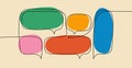 Continuous Line Speech Bubbles. One Line Text Boxes. Vector Dialogue Frames with Blob Balloons. Conversations Chat Clouds Royalty Free Stock Photo