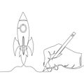 Continuous line Startup hand drawn Rocket concept