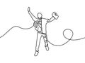 Continuous line student jumping for happy. Vector illustration. Royalty Free Stock Photo