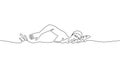 Continuous line swimmer on marathon swimming across river, sea, lake. Sports, triathlon, marathon, swimming. Vector