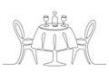 Continuous line drawing. Table with chairs. Royalty Free Stock Photo