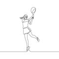 Continuous line tennis. The woman jumped up to hit the ball. Sports, competitions. Vector Royalty Free Stock Photo