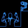Continuous line thief with Security camera neon