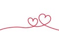 Continuous Line Of two heart Shape With drawing red Heart On white. illustration of love concept minimalism one hand drawn Royalty Free Stock Photo