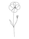 Continuous line violet floral drawing, Viola February birthflower, vector