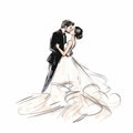 Continuous Line Wedding Illustration: Bride And Groom Kissing In Soft Brushstrokes Royalty Free Stock Photo