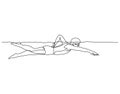 Continuous line young male swimming vector