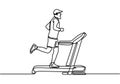 Continuous line of young sporty man training speed run with treadmill. Sports at home. Fitness stretching concept. Dynamic single