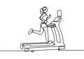 Continuous line of young sporty woman training speed run with treadmill. Sports at home. Fitness stretching concept. Dynamic