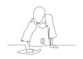 Continuous line young woman with a puffer and a rag in her hands. The concept of cleaning offices and houses. Scribble.A