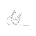 Continuous linear drawing. Funny snail. Hand-drawn vector illustration. One line of art. A character for greeting cards Royalty Free Stock Photo