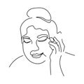 Continuous lines sketch of woman looking down with hair up Royalty Free Stock Photo