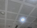 An Continuous Metallic Grid ceiling design view or metallic false ceiling images of an office building roof decoration Royalty Free Stock Photo