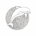 Single line editable stroke vector illustration of a dolphin jumping