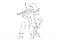 A continuous one drawn single line of a musician is played by a violinist woman