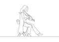 A continuous one drawn single line of a musician is played by a violinist woman