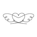 Continuous One Line abstract love symbol heart with wings. Vector illustration for poster, card, banner valentine day, wedding, Royalty Free Stock Photo