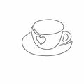 Continuous one line art drawing of coffee, warm. A cup of coffee with love sign isolated on white background. Coffees cup shop Royalty Free Stock Photo