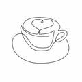 Continuous one line art drawing of coffee, warm. A cup of coffee with love sign isolated on white background. Coffees cup shop Royalty Free Stock Photo