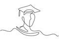 Continuous one line art drawing of happy graduation student wearing graduation hat. College, school pupil celebrating graduation Royalty Free Stock Photo