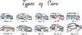 Continuous one line art minimal vector types of cars and baby in car