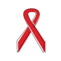 Continuous one line of badge ribbon. Support and prevent HIV Aids isolated on white background. World HIV Aids day 1 December.