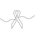 Continuous one line of badge ribbon. Support and prevent HIV Aids isolated on white background. World HIV Aids day 1 December.