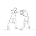 Continuous one line boxing sparring. Boxer strikes straight. Vector illustration.