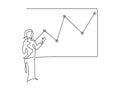 Continuous one line of business woman doing presentation. One line of woman presenting economic graphic Royalty Free Stock Photo