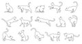 Continuous one line cats. Minimalist feline outlines, various cat poses and kitten activities hand drawn vector Royalty Free Stock Photo