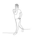 Continuous one line dancing man with fashion haircut in creative dance pose. Vector illustration.