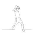 Continuous one line dancing man with fashion hairstyle in creative dance pose. Vector illustration.