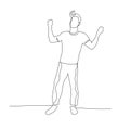 Continuous one line dancing man with retro haircut. Vector illustration.