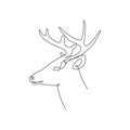 Continuous one line deer head with horns, side view. Stock illustration.