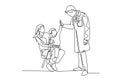 Continuous one line drawing active young happy father visited by his son and wife at office then giving high five gesture. Royalty Free Stock Photo