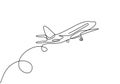 Continuous one line drawing of airplane jet transportation theme. Concept of travel vacation design vector illustration minimalism Royalty Free Stock Photo