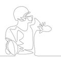 Continuous one line drawing american football player going to throw the ball Royalty Free Stock Photo