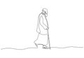 Continuous one line drawing of arabic man walking on the street. Old person wearing thawb or Kandoora, Dishdasha, Khamiis , and Royalty Free Stock Photo