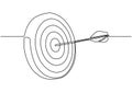 Continuous one line drawing of arrow sticking out of a target dartboard