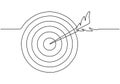 Continuous one line drawing of arrow sticking out of a target dartboard