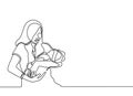 continuous one line drawing of baby born and mother minimalist design. Love and happiness concept of mom