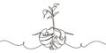 Continuous one line drawing of back to nature theme with hands holding a plant. Concept of growing and love earth Royalty Free Stock Photo